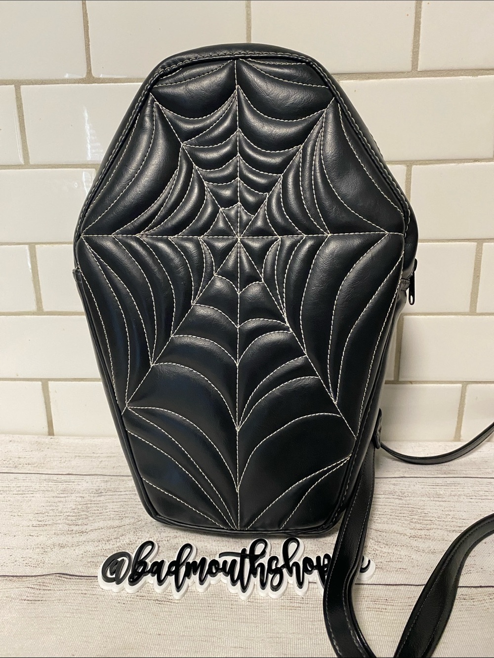 *Love Pain and Stitches Handmade Spiderweb Coffin Shaped Backpack Purse